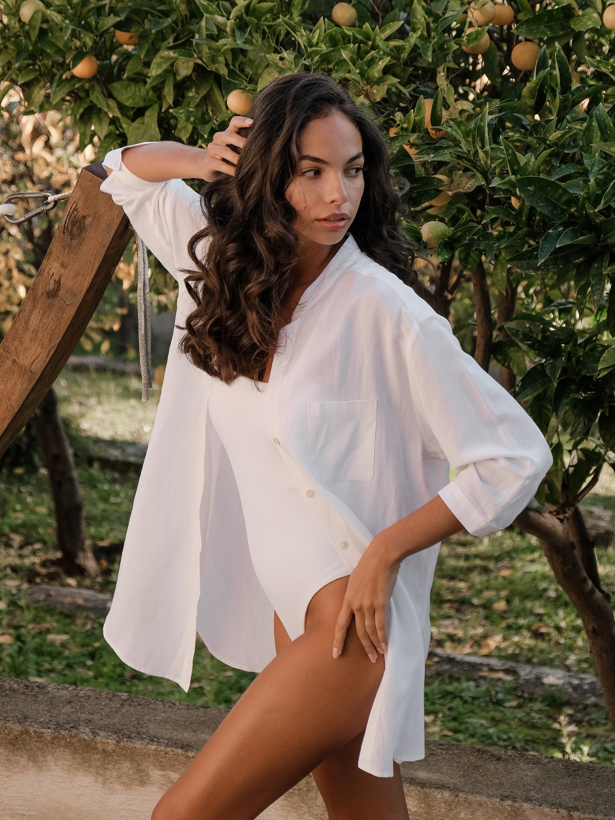 Capri Cover-up Shirt in White Linen